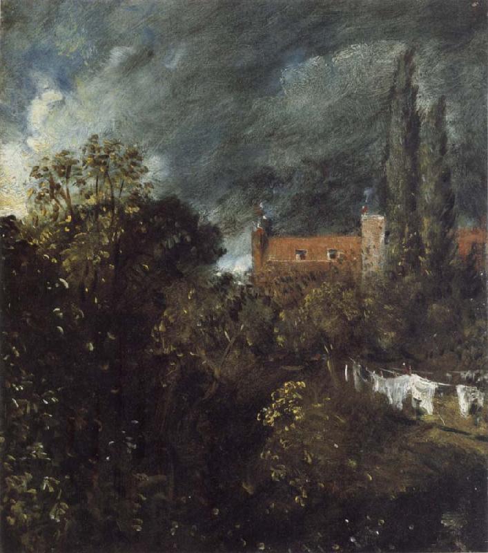 John Constable View into a Garden in Hampstead with a Red House beyond oil painting image